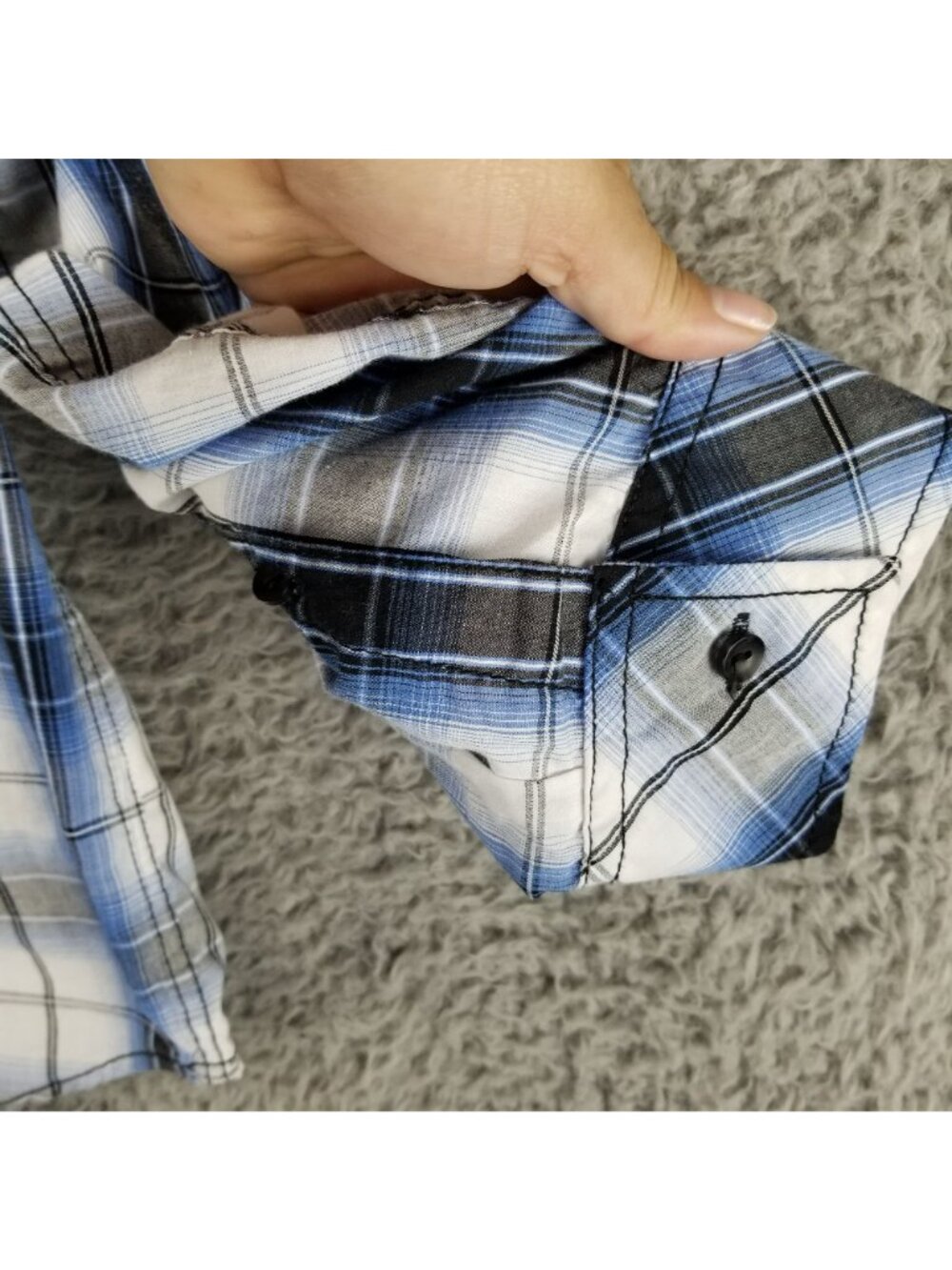 Reruns Shirt Mens Large Blue Plaid Button Up Long Sleeve - Picture 5 of 11